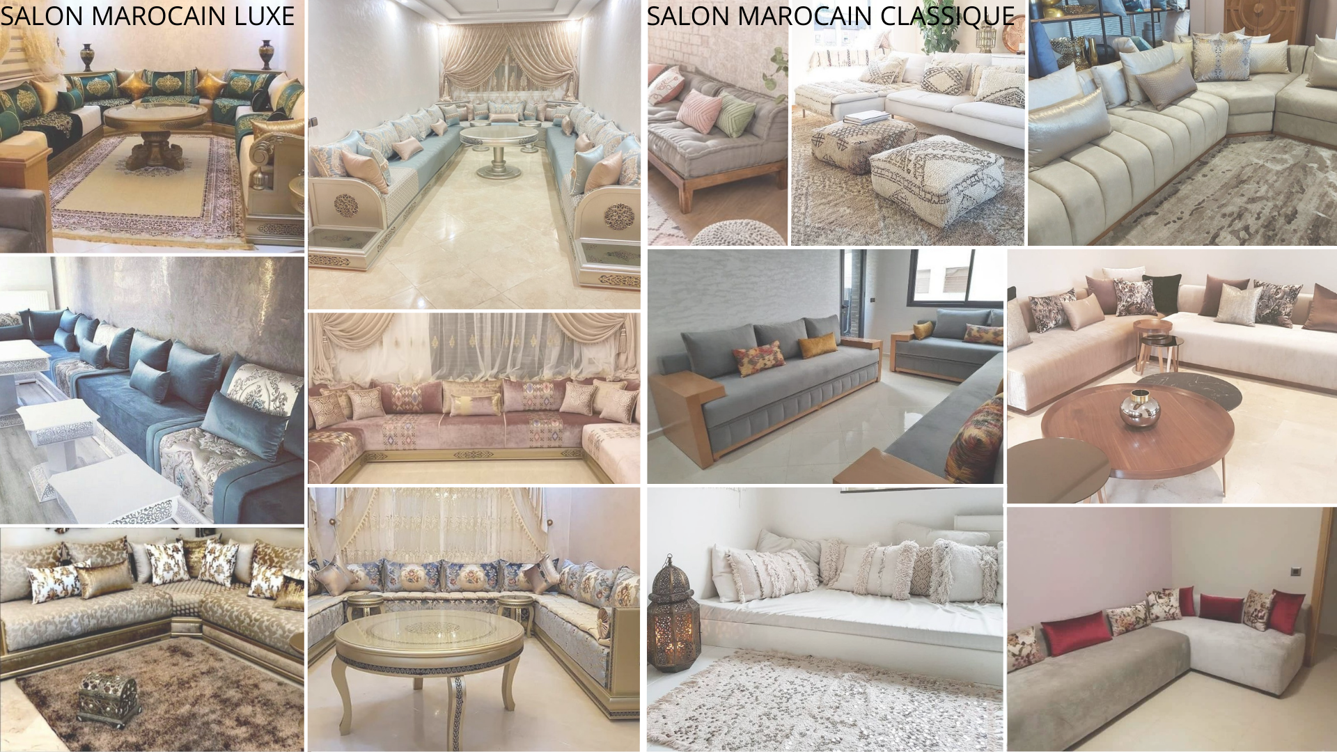 moodboard des différences entre un salon marocain luxe et pas cher