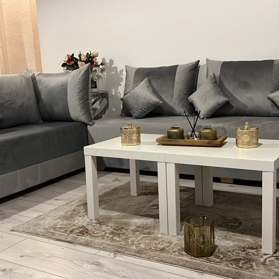 Canapé d’angle Safi Gris Salon marocain